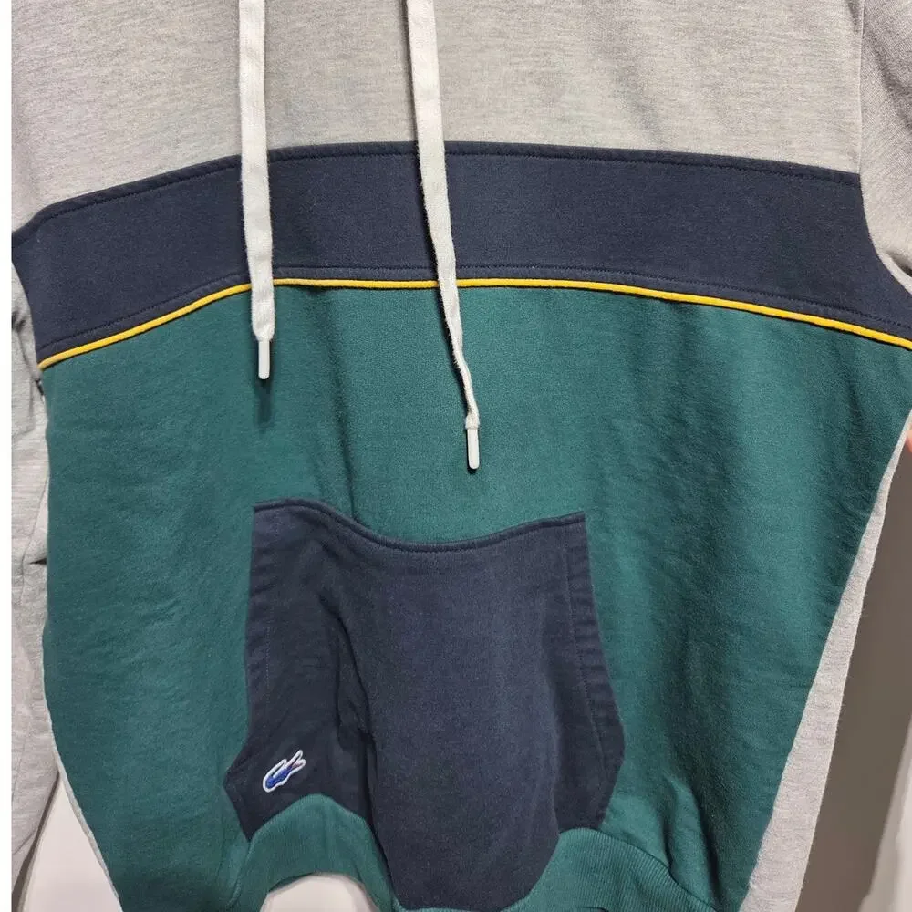 Lacoste Sleepwear Men's Hooded Sweatshirt Green Blue & Gray Size Large